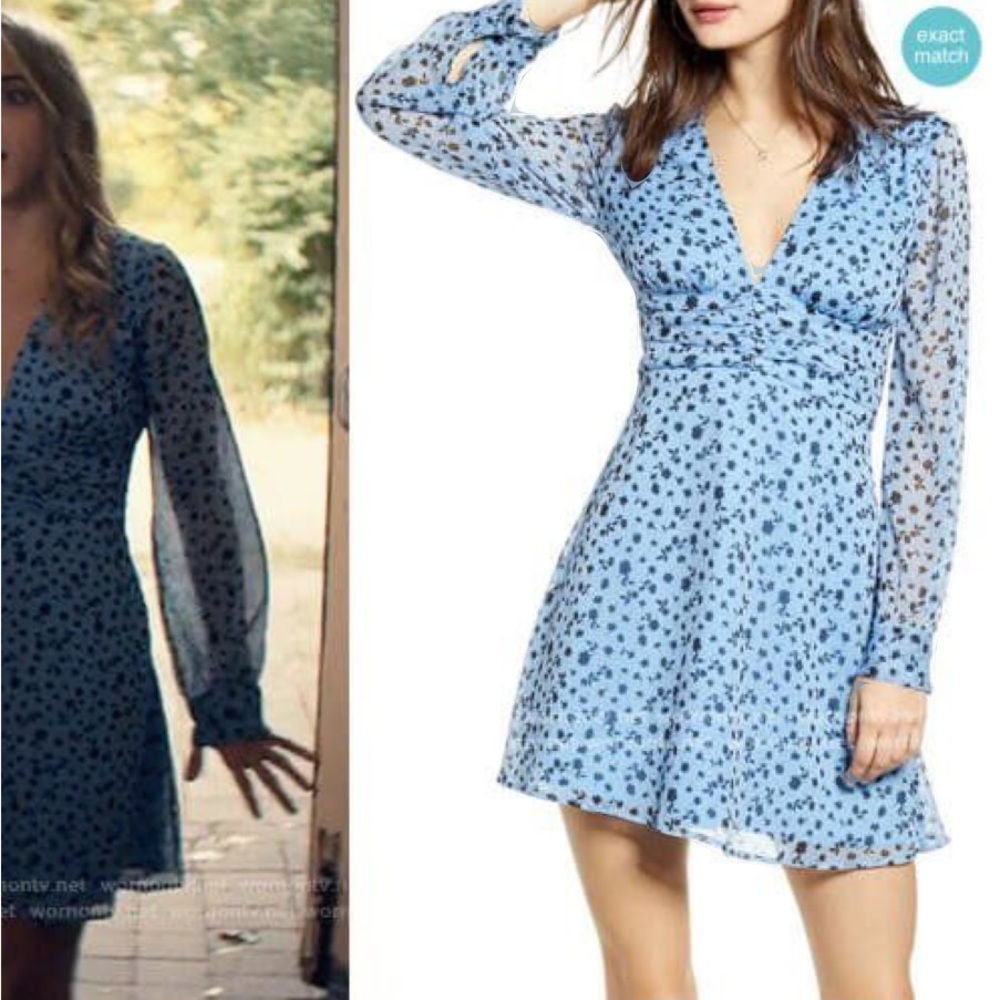 Leith Deep-V Blue Floral Dress (S)